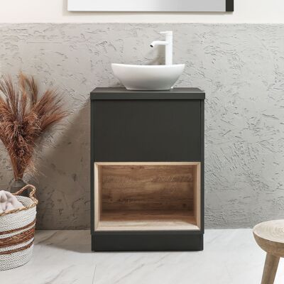 Hudson Reed Mobile Bagno con Ripiano Aperto da 600mm in Grigio Nero con Lavabo d'Appoggio Ovale Bianco (Chalk) - Hoxton Hudson Reed Mobile Bagno con Ripiano Aperto da 600mm in Grigio Nero con Lavabo d'Appoggio Ovale Bianco (Chalk) - Hoxton