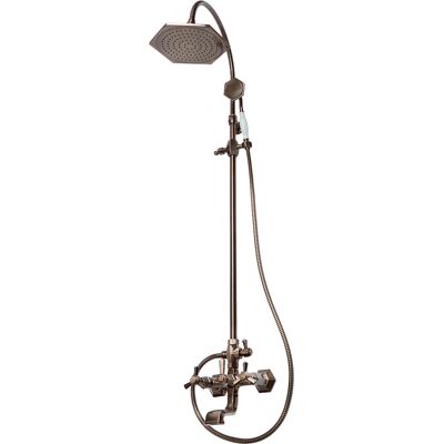 HudsonReed Kit Doccia con Miscelatore per Vasca da Bagno a Parete con Soffione e Doccetta Art Deco - Bronzo Spazzolato - Earlham HudsonReed Kit Doccia con Miscelatore per Vasca da Bagno a Parete con Soffione e Doccetta Art Deco - Bronzo Spazzolato - Earlham