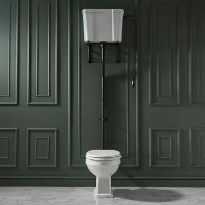 Hudson Reed Sanitario WC Tradizionale Alto con Cassetta - Kit Scarico Nero Opaco e Copriwater WC Bianco - Richmond Hudson Reed Sanitario WC Tradizionale Alto con Cassetta - Kit Scarico Nero Opaco e Copriwater WC Bianco - Richmond