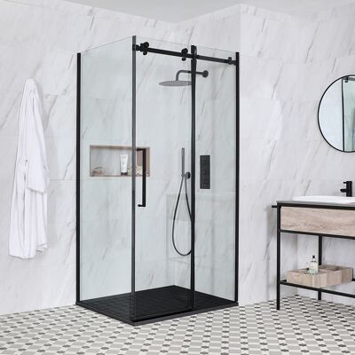 Hudson Reed Box Doccia Angolare Nero con Porta Scorrevole Senza Telaio e Piatto Ardesia Bianco - 1200 x 800mm - Nox Hudson Reed Box Doccia Angolare Nero con Porta Scorrevole Senza Telaio e Piatto Ardesia Bianco - 1200 x 800mm - Nox