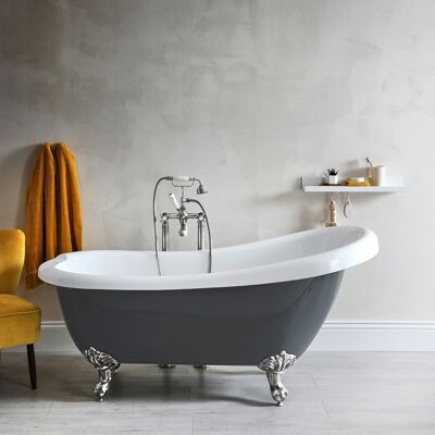 Hudson Reed Vasca da Bagno Tradizionale Freestanding in Grigio Pietra con Piedini in Bronzo Satinato - 1710mm x 740mm (Senza fori per la rubinetteria) - Elton Hudson Reed Vasca da Bagno Tradizionale Freestanding in Grigio Pietra con Piedini in Bronzo Satinato - 1710mm x 740mm (Senza fori per la rubinetteria) - Elton