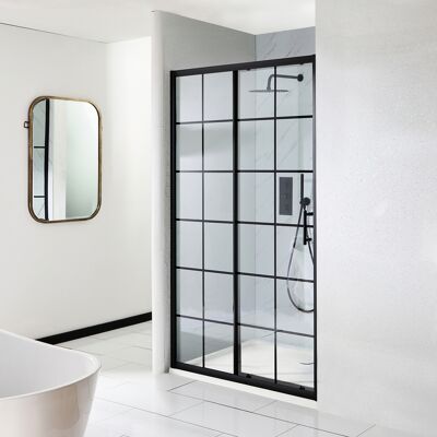 Hudson Reed Porta Doccia Scorrevole a Griglia Nera 900mm con Piatto Doccia 900mm x 900mm - Barq Hudson Reed Porta Doccia Scorrevole a Griglia Nera 900mm con Piatto Doccia 900mm x 900mm - Barq