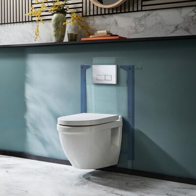 Hudson Reed Sanitario WC Sospeso con Telaio Corto - Placca di Comando Rettangolare Bianca/Cromata - Belstone Hudson Reed Sanitario WC Sospeso con Telaio Corto - Placca di Comando Rettangolare Bianca/Cromata - Belstone