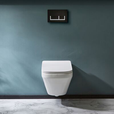 Hudson Reed Sanitario WC Sospeso Senza Brida con Telaio Alto - Placca di Comando Rettangolare Bianca/Cromata - Exton Hudson Reed Sanitario WC Sospeso Senza Brida con Telaio Alto - Placca di Comando Rettangolare Bianca/Cromata - Exton