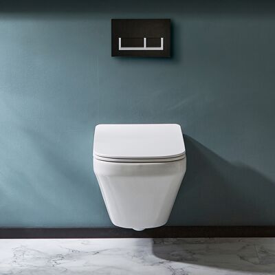 Hudson Reed Sanitario WC Sospeso Senza Brida con Telaio Corto - Placca di Comando Rettangolare Bianca/Cromata - Exton Hudson Reed Sanitario WC Sospeso Senza Brida con Telaio Corto - Placca di Comando Rettangolare Bianca/Cromata - Exton
