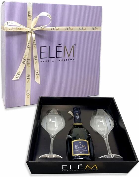 elém prosecco valdobbiadene superiore docg brut + 2 calici -  [confezione regalo]