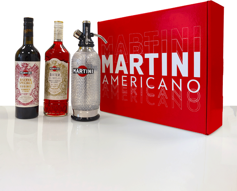 martini americano  160° cocktail kit con sifone -  [confezione regalo]