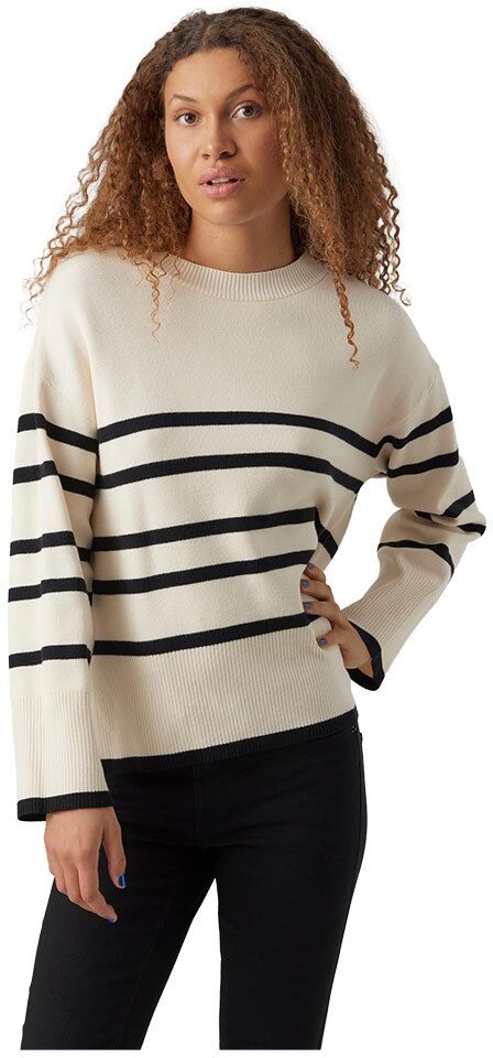 Vero Moda Saba Stripe O Neck Sweater Beige,Nero M Donna Beige,Nero M