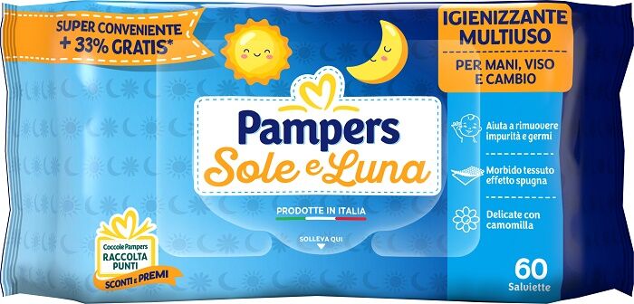 Fater Spa Pampers Wipes Sole & Luna Effetto Spugna 60 Salviette