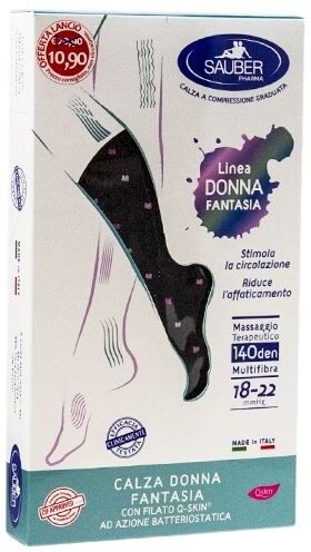 Desa Pharma Srl Sauber Calza Donna Fantasia Filato Q-Skin 140 Den Nero Pois Bianco Rosa Ciclamino Taglia M Promo