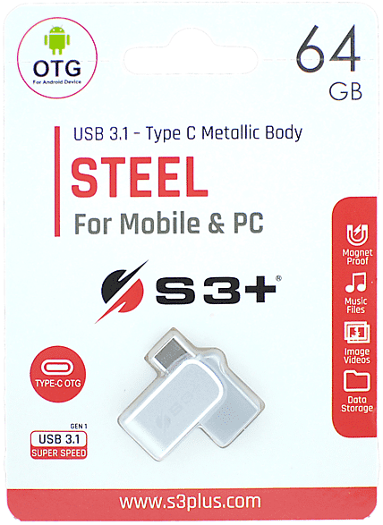 S3+ PEN DRIVE  64GB USB-C/USB3 OTG STEEL