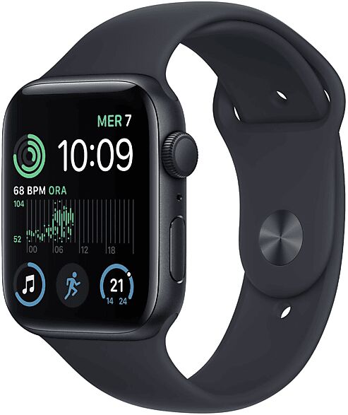 Apple Watch SE GPS 44mm Cassa in alluminio color mezzanotte con Cinturino Sport Mezzanotte - Regular (2ª Generazione)