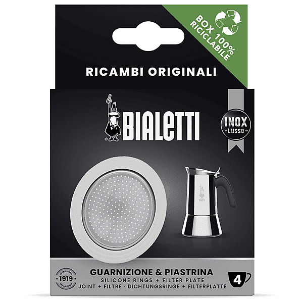 bialetti 1 guarnizione + piastrina caffettiera 4 tazze  guarn+1 piast acc 4tz