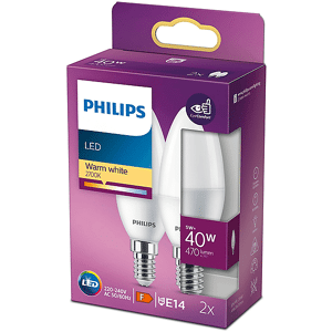 Philips LAMPADINA LED  2X Cand 40W E14 2700k