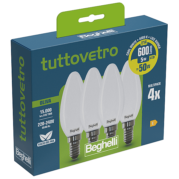 beghelli lampadina led  4pz tvled oliva 5we14-4k