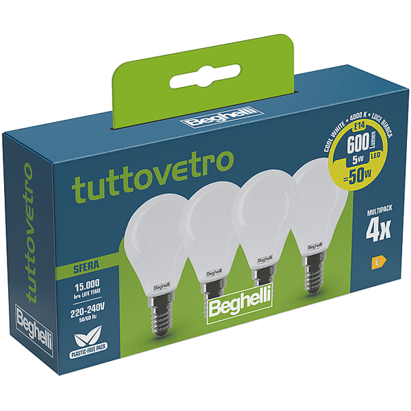 beghelli lampadina led  4pz tvled sfera 5we14-4k