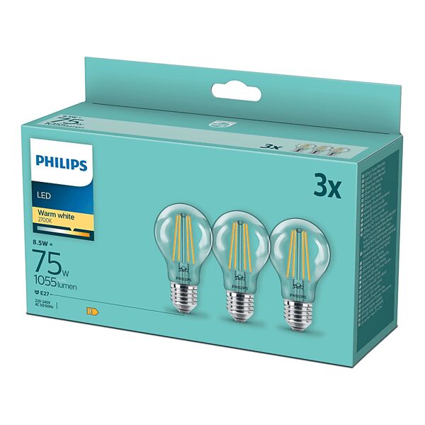 philips lampada  3x goccia filam 75w 2700k