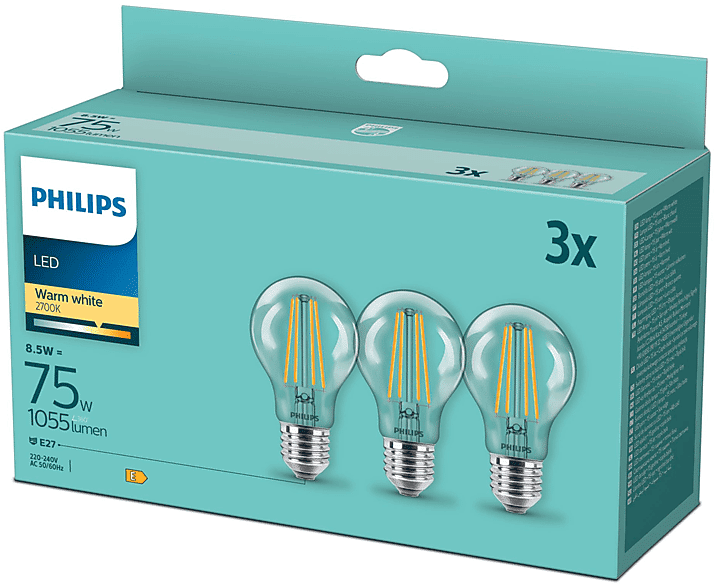 philips lampada  3x goccia filam 75w 2700k