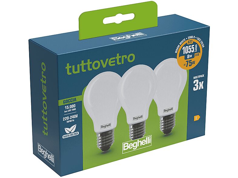 Beghelli LAMPADINA LED  3PZ TVLED GOC 8WE27-3K