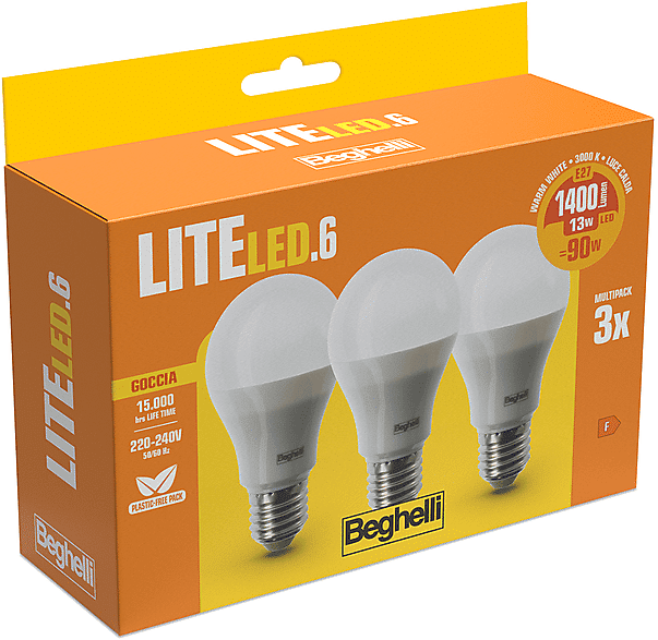 Beghelli LAMPADINA LED  3PZ LITELED6 GOC13WE27-3K