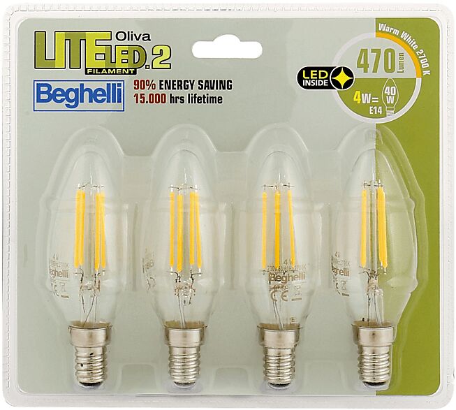 Beghelli LAMPADA LED  4PZ FILED OLIVA4WE14-2.7K