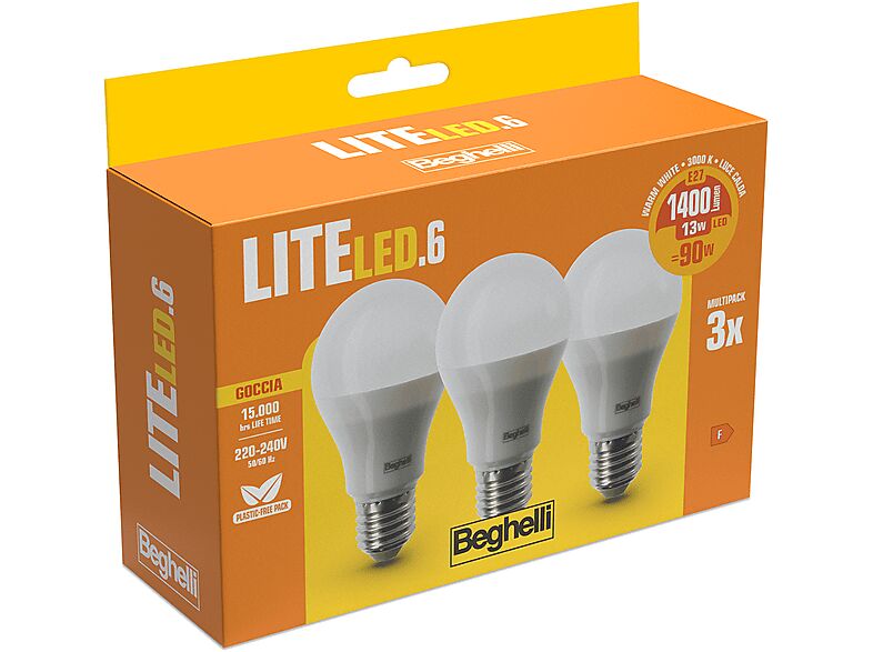 Beghelli LAMPADINA LED 3PZ LITELED6 GOC13WE27-3K