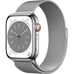 Apple Watch Series 8 GPS + Cellular 45mm Cassa in acciaio inossidabile color argento con Loop maglia milanese Argento