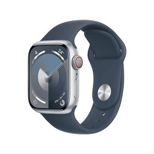 Apple Watch Series 9 GPS + Cellular, Cassa 41 mm in alluminio argento con Cinturino Sport blu tempesta - M/L