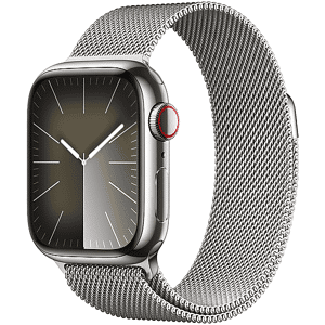 Apple Watch Series 9 GPS + Cellular, Cassa 45 mm in acciaio inossidabile color argento con Loop maglia milanese