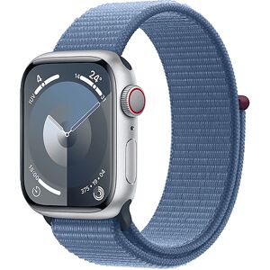 Apple Watch Series 9 GPS + Cellular, Cassa 45 mm in alluminio argento con Sport Loop blu inverno