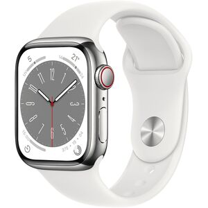 Apple Watch Series 8 GPS + Cellular 45mm Cassa in acciaio inossidabile color argento con Cinturino Sport bianco - regular