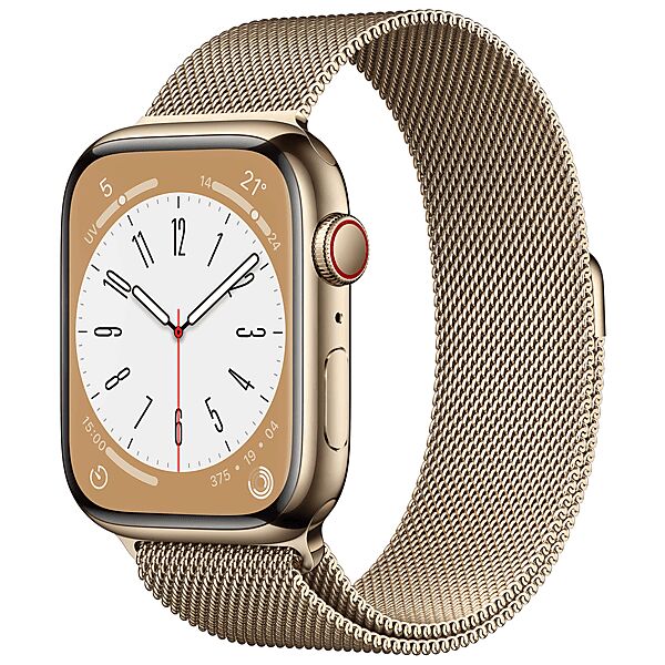 apple watch series 8 gps + cellular 45mm cassa in acciaio inossidabile color oro con loop maglia milanese