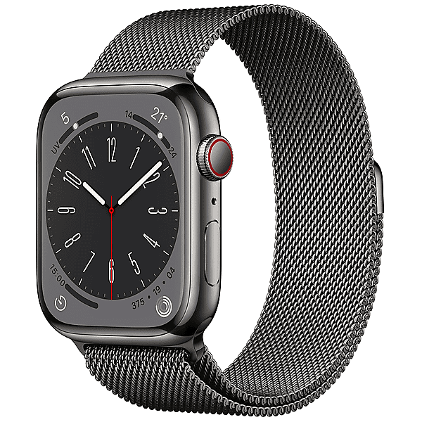 apple watch series 8 gps + cellular 45mm cassa in acciaio inossidabile color grafite con loop maglia milanese