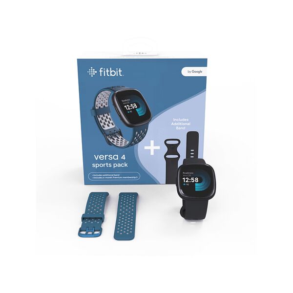 fitbit smartwatch  versa 4 bundle, nero/ nero zaffiro