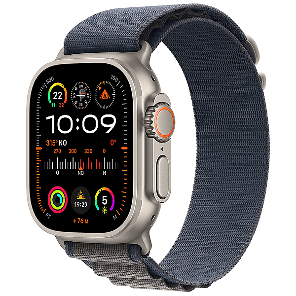 apple watch ultra 2 gps + cellular, cassa 49 mm in titanio con alpine loop blu - medium