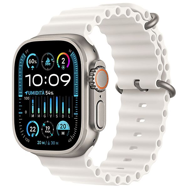 apple watch ultra 2 gps + cellular, cassa 49 mm in titanio con cinturino ocean bianco