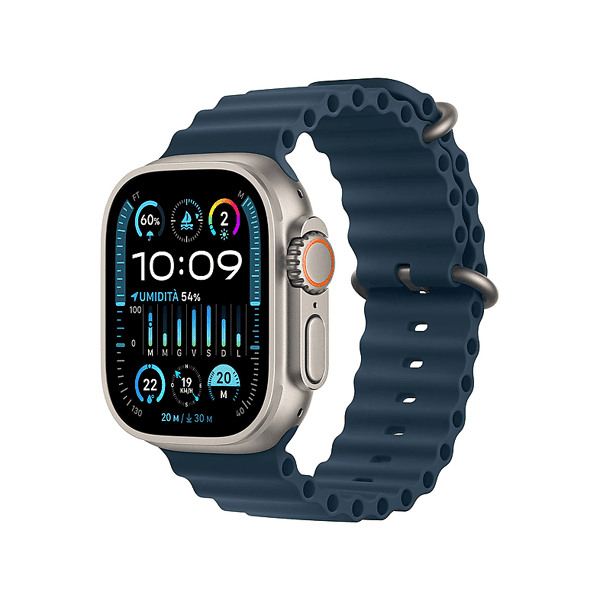 apple watch ultra 2 gps + cellular, cassa 49 mm in titanio con cinturino ocean blu