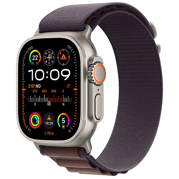 apple watch ultra 2 gps + cellular, cassa 49 mm in titanio con alpine loop indaco - medium