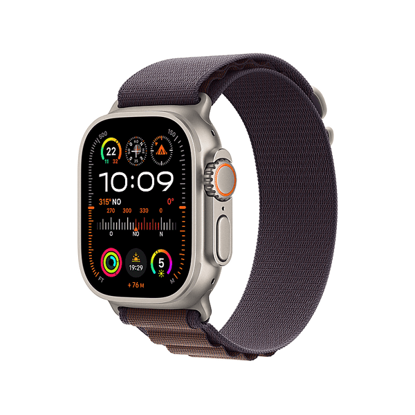 apple watch ultra 2 gps + cellular, cassa 49 mm in titanio con alpine loop indaco - large
