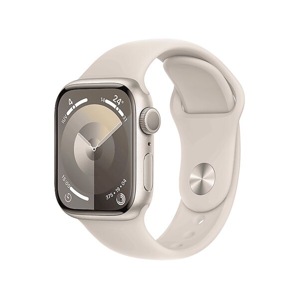 apple watch series 9 gps, cassa 41 mm in alluminio galassia con cinturino sport - m/l