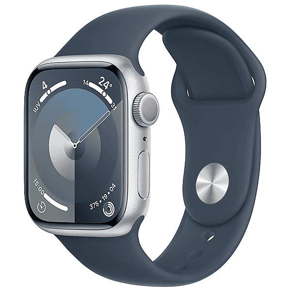 apple watch series 9 gps, cassa 41 mm in alluminio argento con cinturino sport blu inverno - m/l