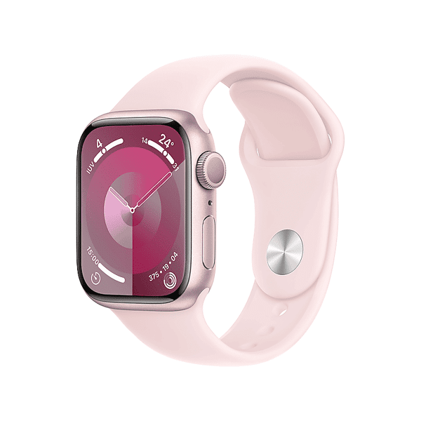 apple watch series 9 gps, cassa 41 mm in alluminio rosa con cinturino sport confetto - m/l