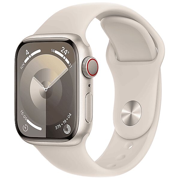 apple watch series 9 gps + cellular, cassa 41 mm in alluminio galassia con cinturino sport - s/m