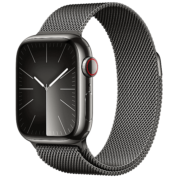 apple watch series 9 gps + cellular, cassa 45 mm in acciaio inossidabile color grafite con loop maglia milanese