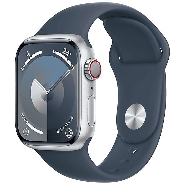 apple watch series 9 gps + cellular, cassa 41 mm in alluminio argento con cinturino sport blu tempesta - s/m