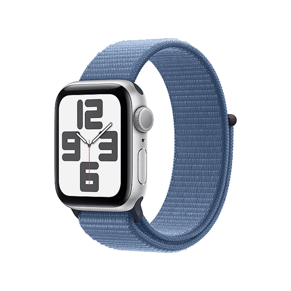 apple watch se gps, cassa 40 mm in alluminio argento con sport loop blu inverno 2023