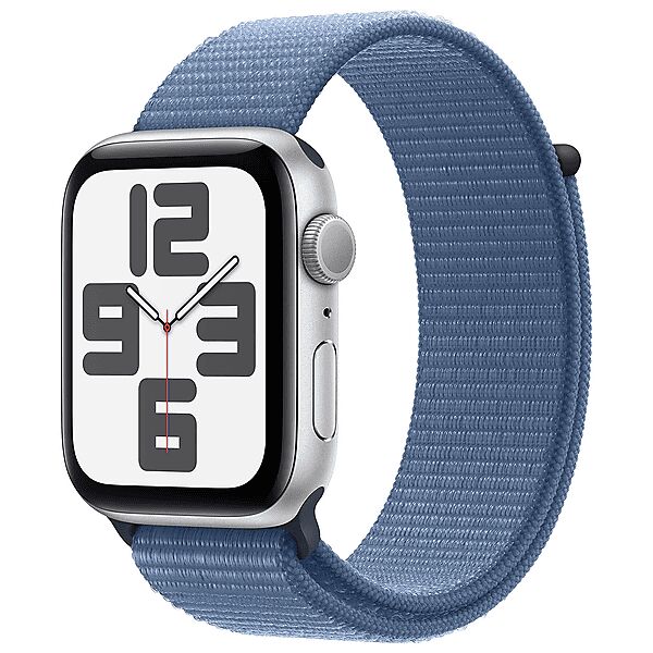 apple watch se gps, cassa 44 mm in alluminio argento con sport loop blu inverno 2023