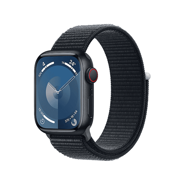 apple watch series 9 gps + cellular, cassa 45 mm in alluminio mezzanotte con sport loop