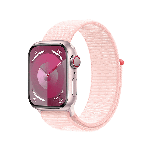 apple watch series 9 gps + cellular, cassa 45 mm in alluminio rosa con sport loop confetto