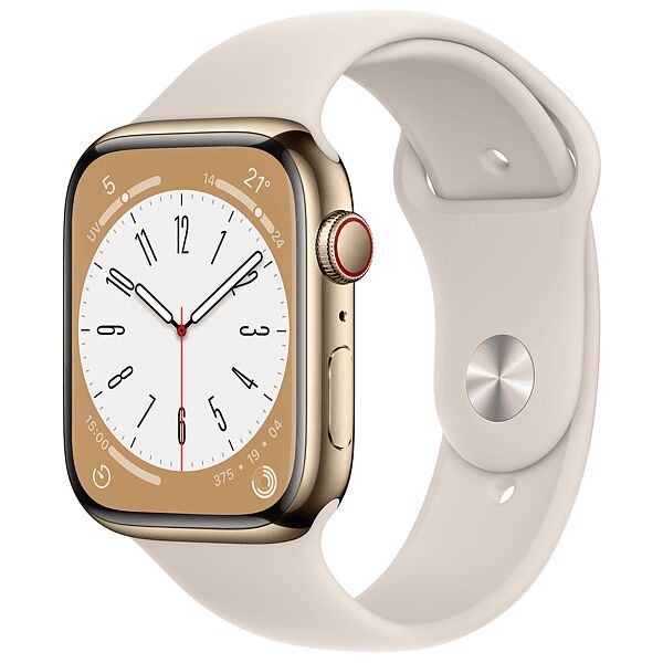 apple watch series 8 gps + cellular 45mm cassa in acciaio inossidabile color oro con cinturino sport galassia - regular